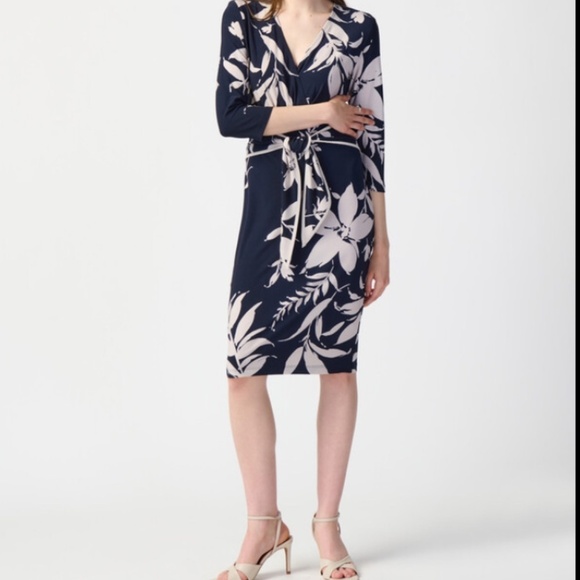 Joseph Ribkoff Dresses & Skirts - Joseph Ribkoff spring 2024 faux wrap dress with attached belt 3/4 sleeves size 6
